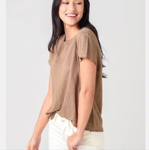 Frame Easy True Tee In Organic Linen Tan L